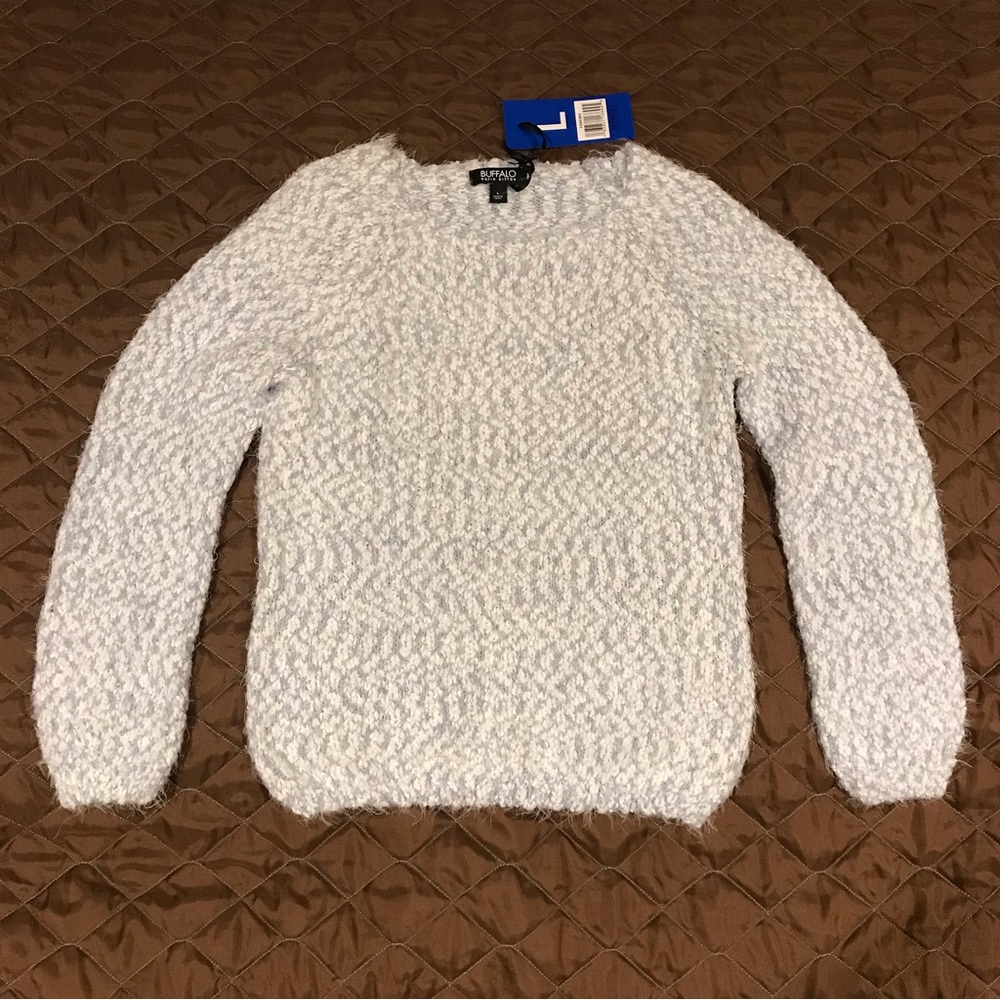NWT Soft Delicate Knit Sweater by Buffalo David Bitton - Large - Gray & White